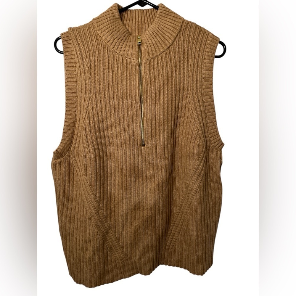 NEW Talbots Cream Knit Ribbed Zip Mock Neck Sweater Vest